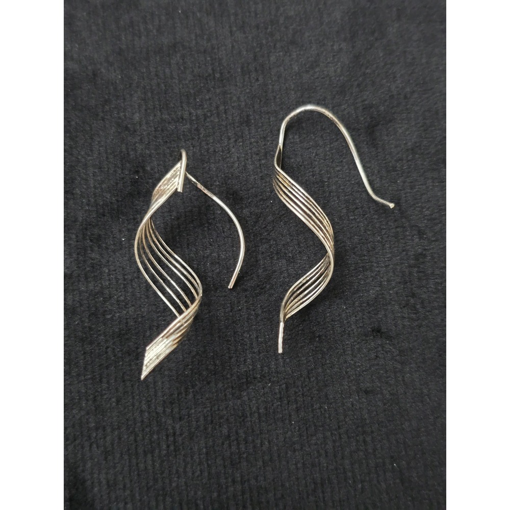 Vintage Sterling Silver Twisted Wave Drop Earrings - Silver Hooks